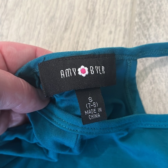 Girls teal dress with 3/4 length sleeves. Size small (7-8). - Picture 2 of 3